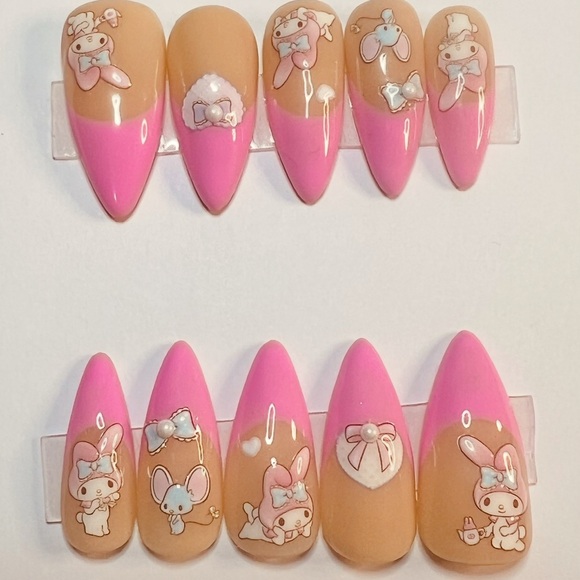 Pink and Tan Small Press on nails - Picture 1 of 2
